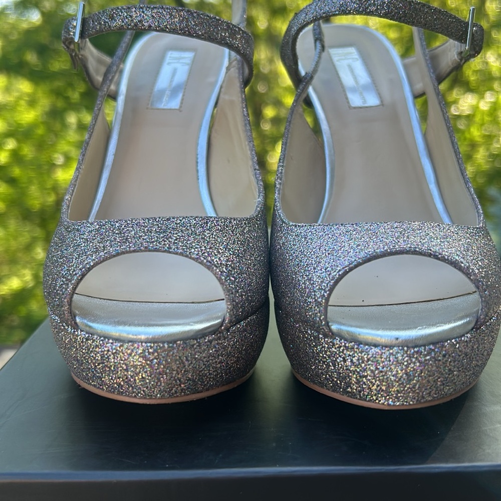 INC Mariela Multi-Colored Sparkle Heels Glitter Sz 7.5 Platform Peep Toe - Picture 7 of 17